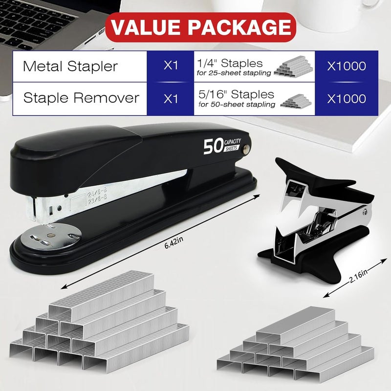 UPSIME Metal Stapler Heavy Duty 50 Sheet Capacity with 2000 Staples and Staple Remover, No Jam, Non-Slip Stapler for Desk, Black Office Supplies for Teacher, Office Clerks - Image 2
